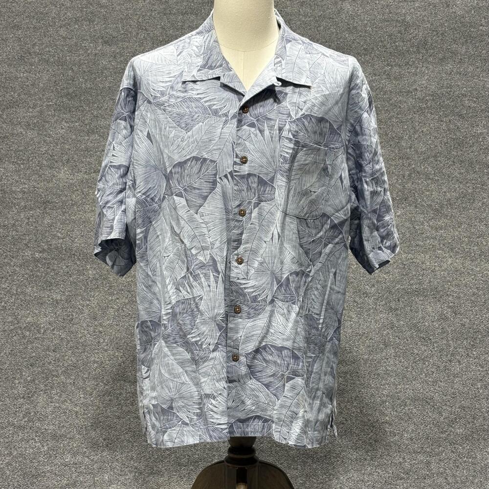 Tommy Bahama Shirt Mens XL Blue Gray Linen Short Sleeve Camp Hawaiian Tropical